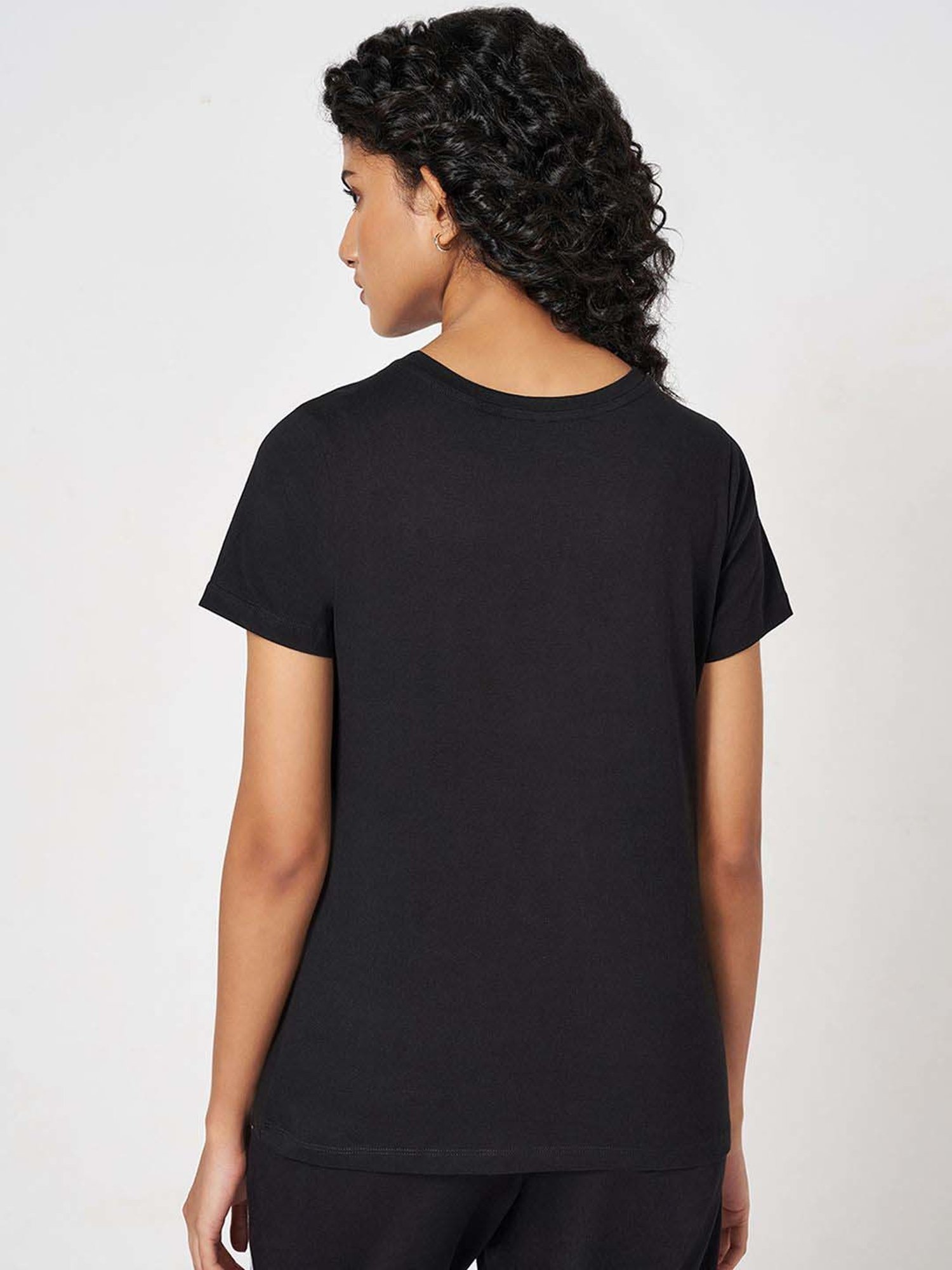 Ajile by Pantaloons Black Cotton Printed T-Shirt