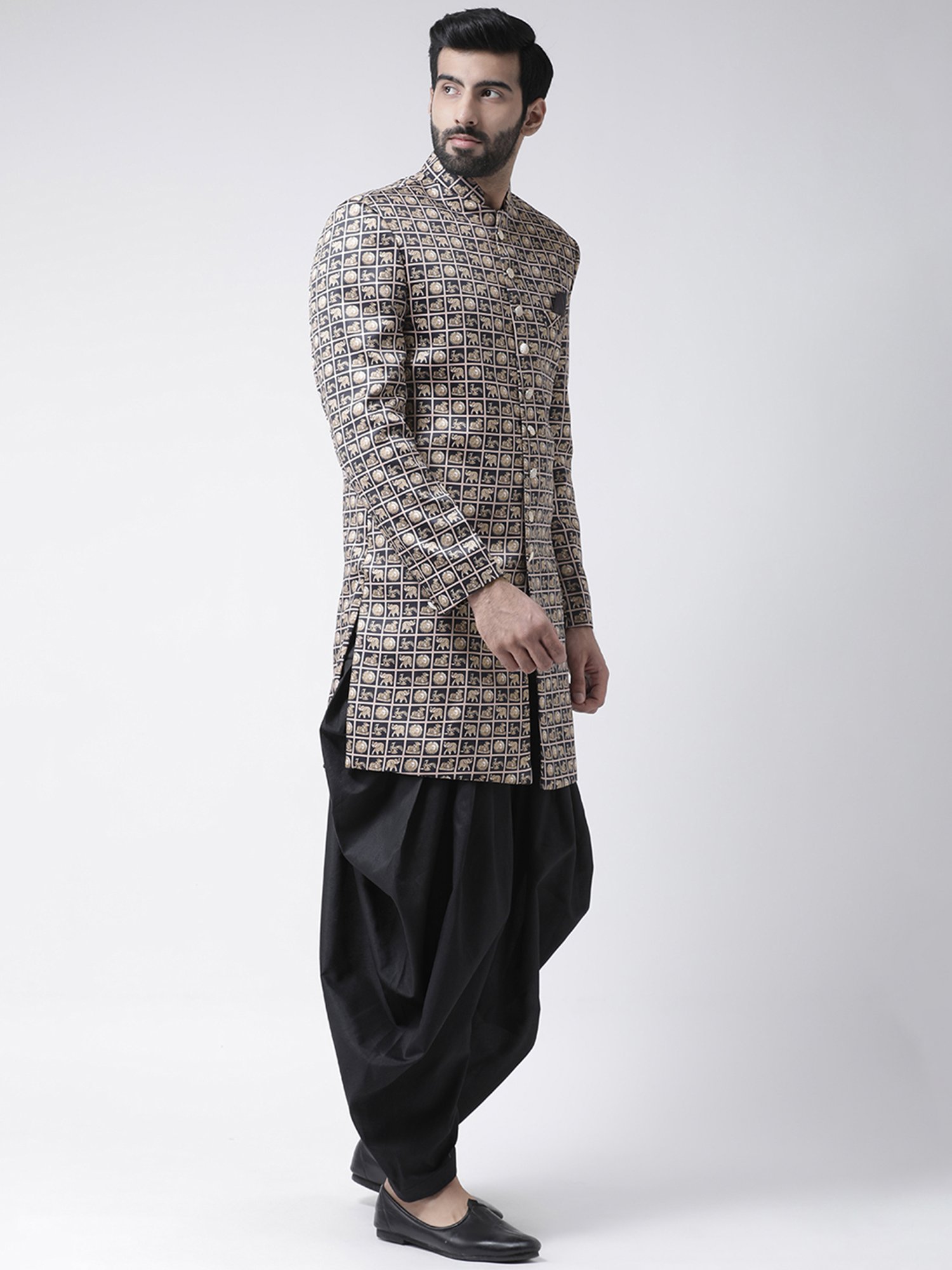 Benstoke Black & Maroon Regular Fit Sherwani Set