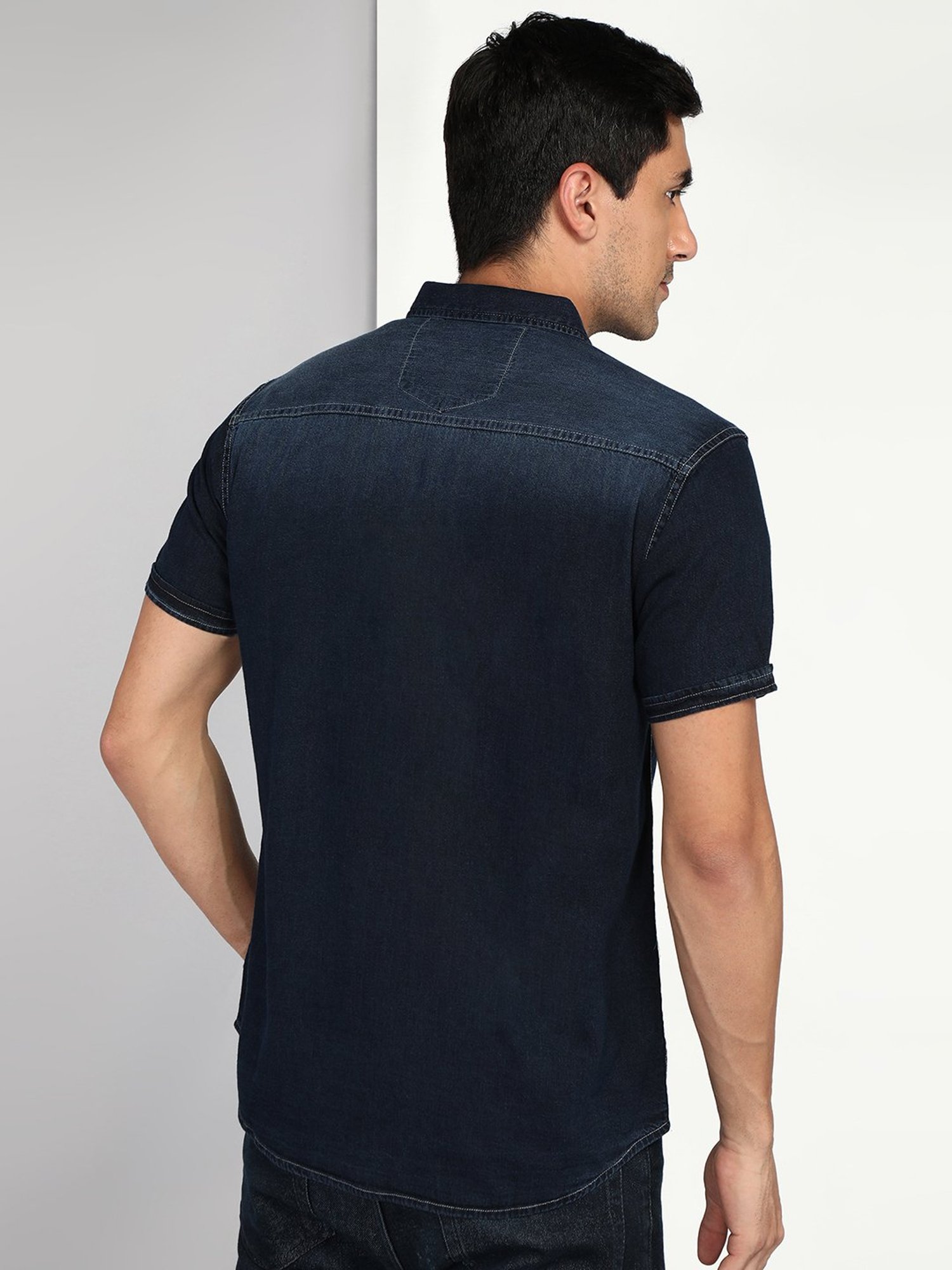 Kuons Avenue Dark Blue Slim Fit Denim Shirt