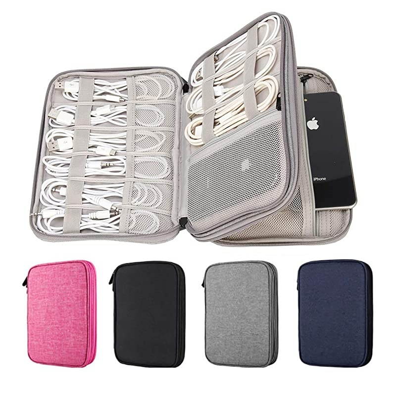 Organizer, 2 Layer Electronic Accessories Organizer Travel Storage Bag for Charging Cable, phone, Power Bank, Mini Tablet (Up to 7.9''), Make up Organizer Bag for Traveling (Grey)