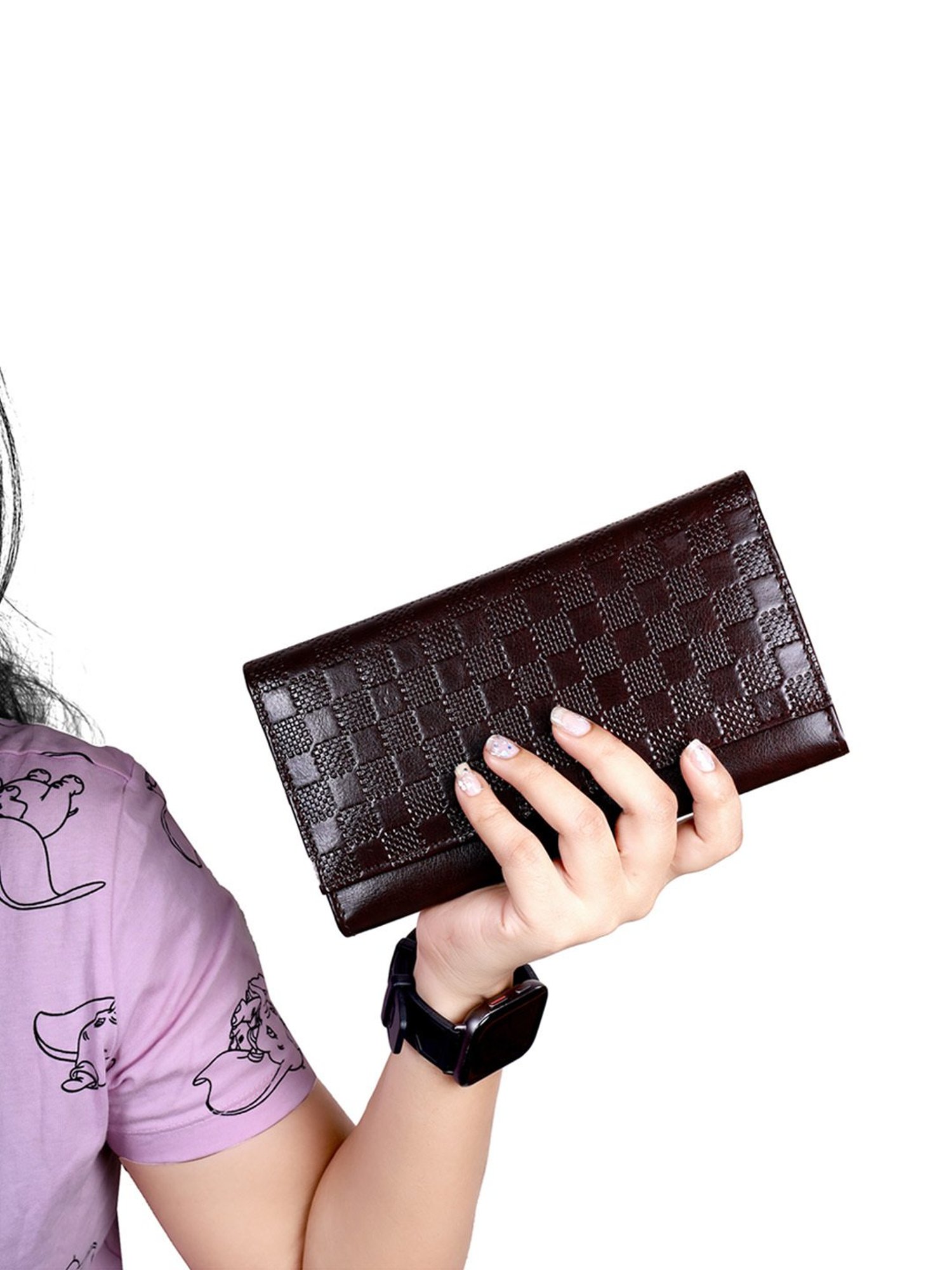 Abeeza Brown Textured Leather Large Clutch