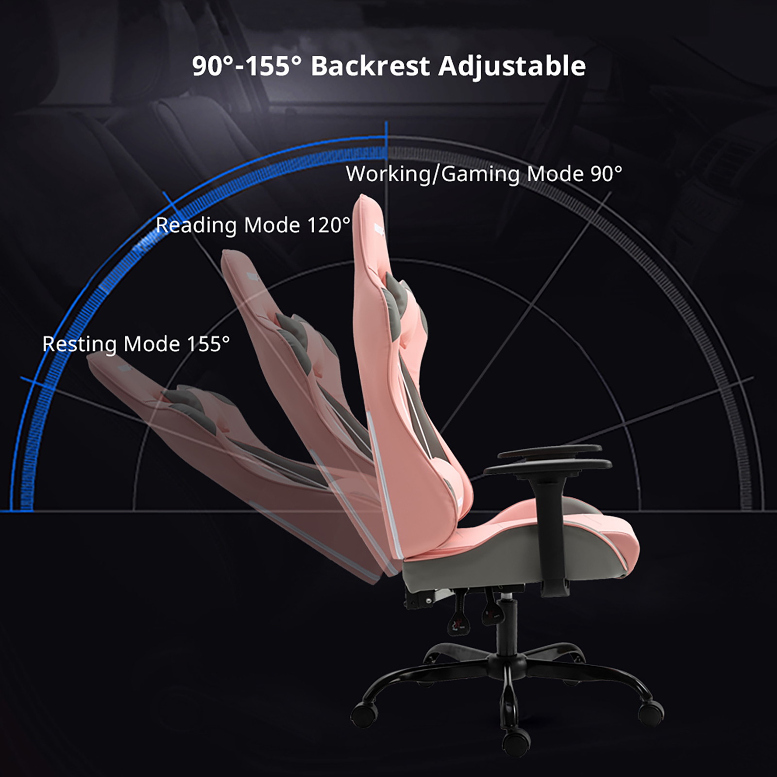 Gaming Chair, Racing Style Computer Desk Chair Padded Armrests Ergonomic Lumbar Support Adjustable Height
