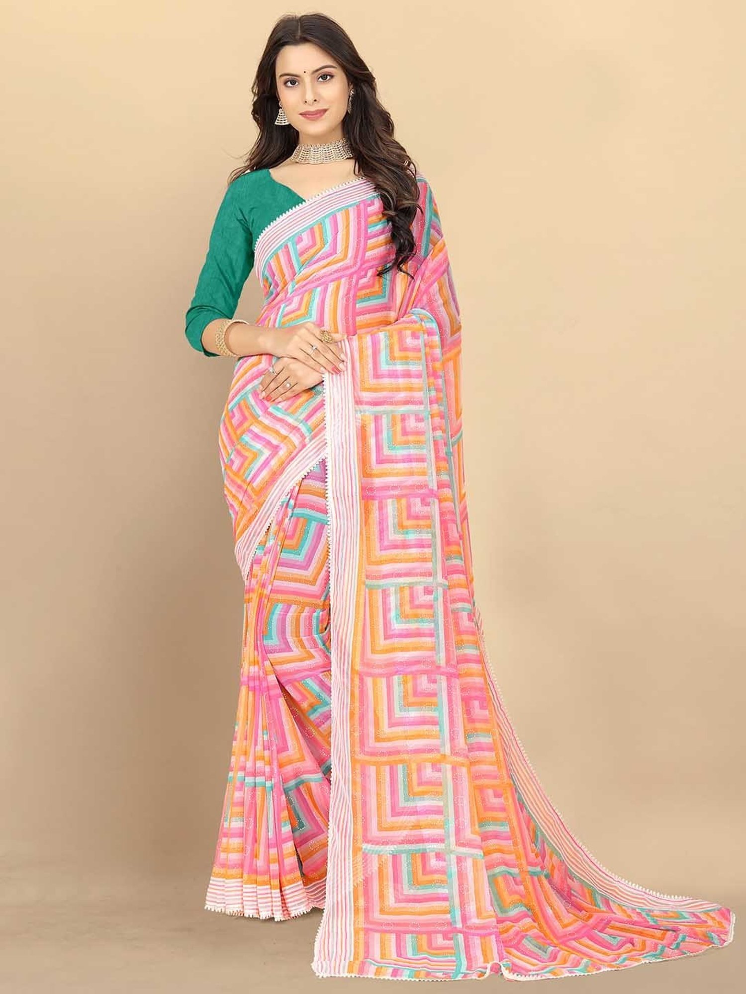 Rangita Pink Printed Saree With Blouse