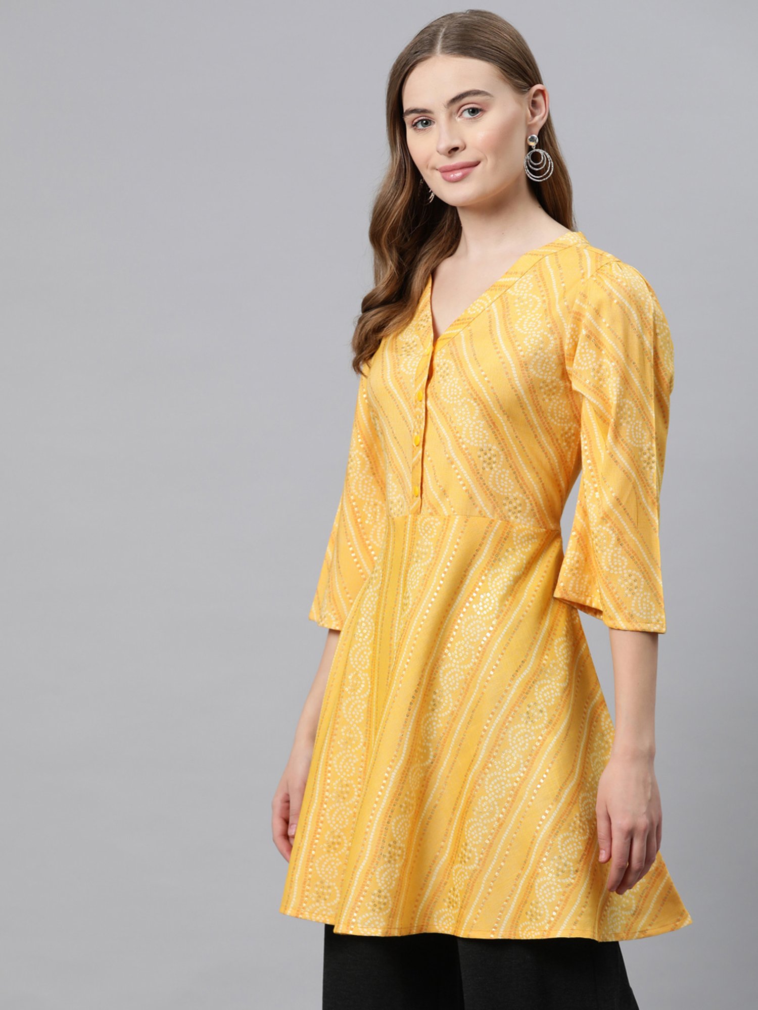 Cottinfab Yellow Printed Top