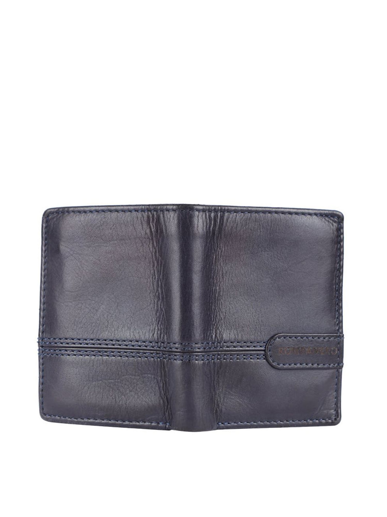KOMPANERO Brooks Blue Leather Textured Bi-Fold Wallet