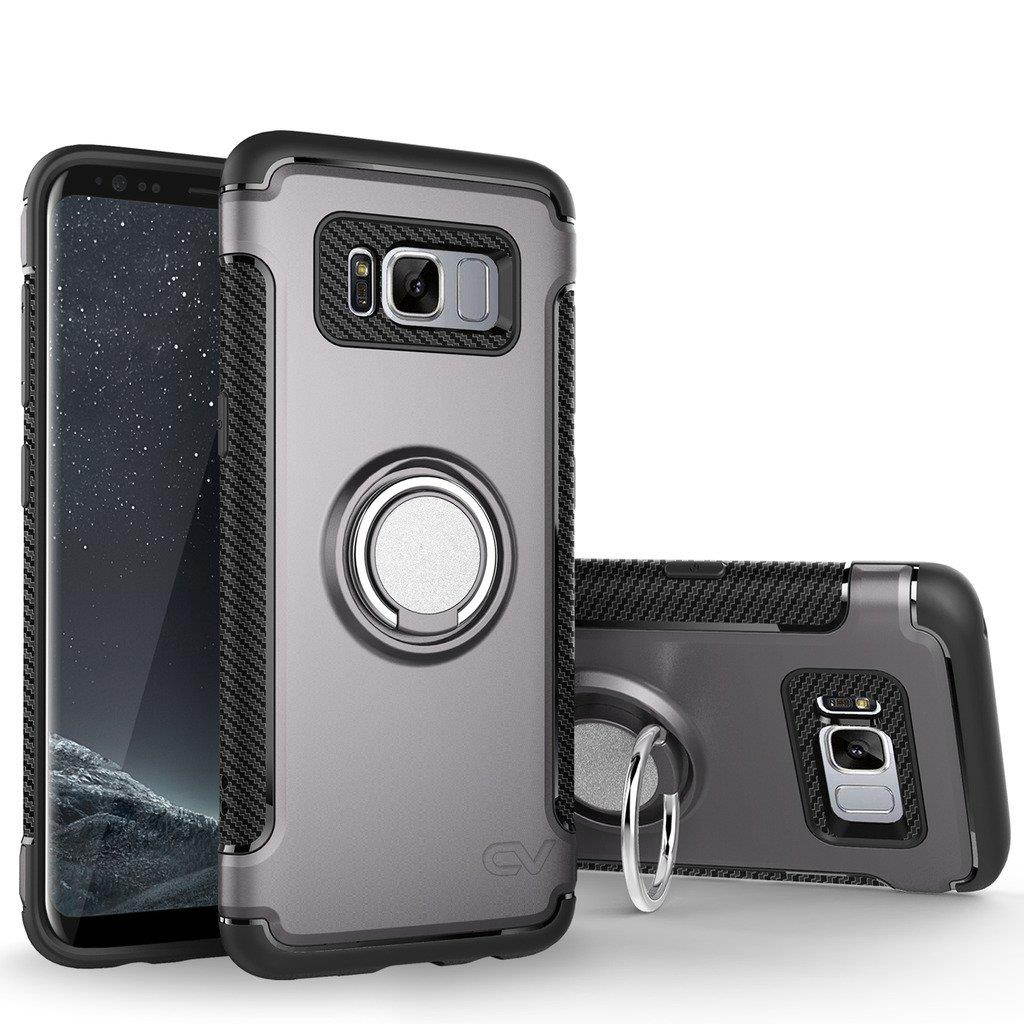 Galaxy S8 Plus Case, Cellularvilla [Slim] High Impact Dual Layer Protective Case [Shockproof] Built-in 360 Degree Rotating Ring Holder Kickstand Cover For Samsung Galaxy S8 Plus (Gray Black)
