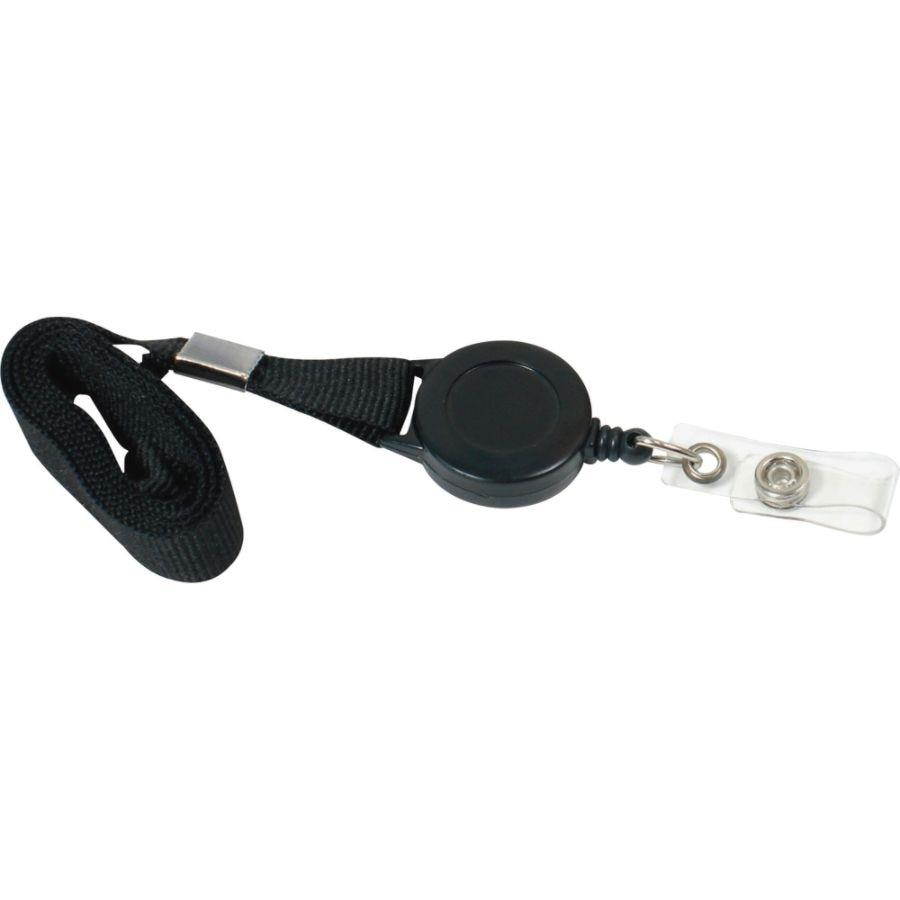 Baumgartens Lanyard Card Reel, Extends 24", 12/PK, Black 68979