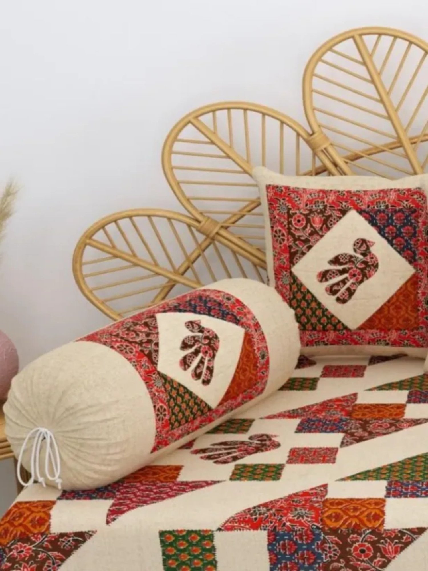 Living Roots Printed Orange 300 TC Cotton Single Diwan - Set of 8