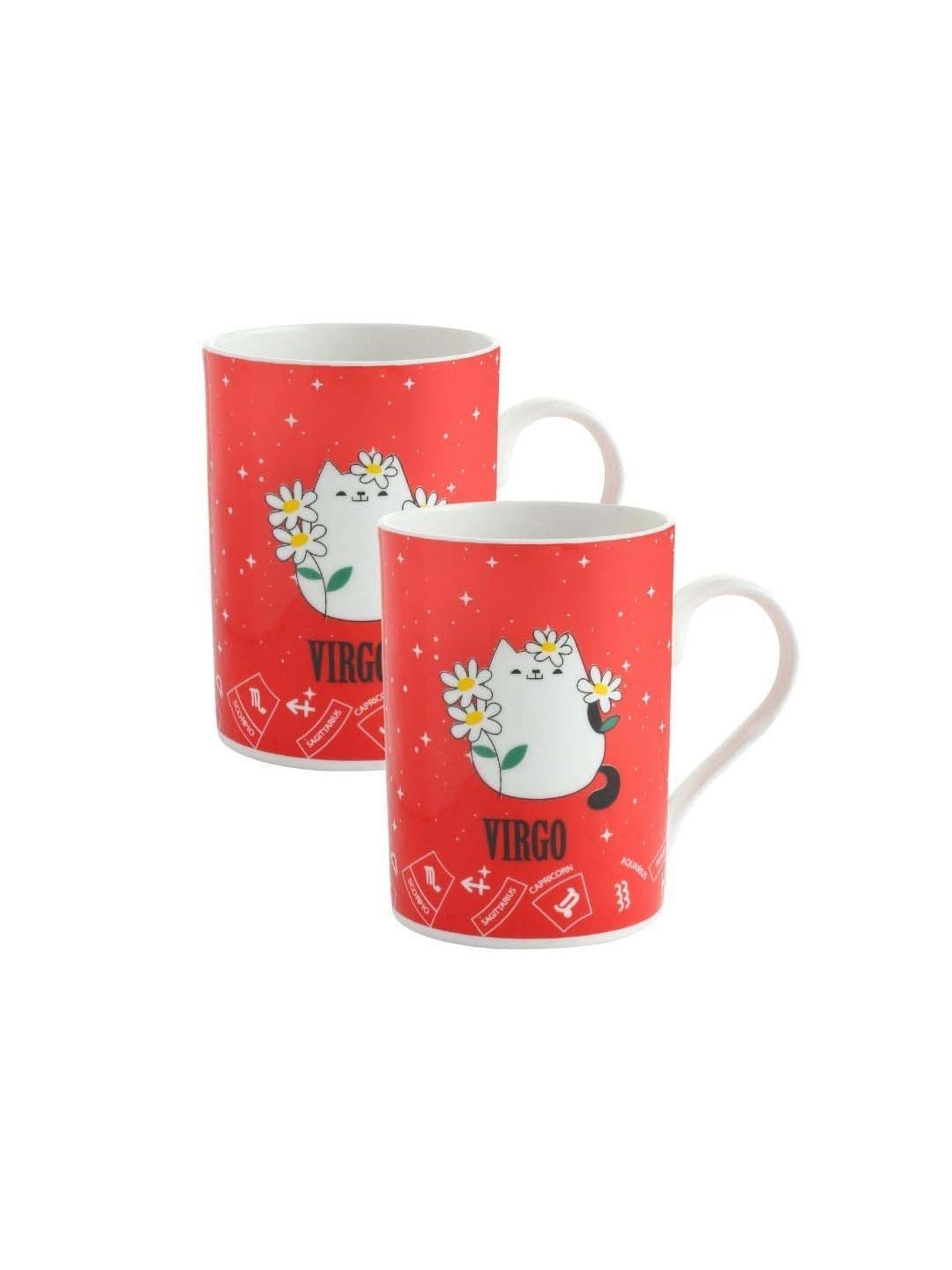 Clay Craft Red & White Ceramic 8.5 cm Milk Mug (0.33 L) - Set of 2