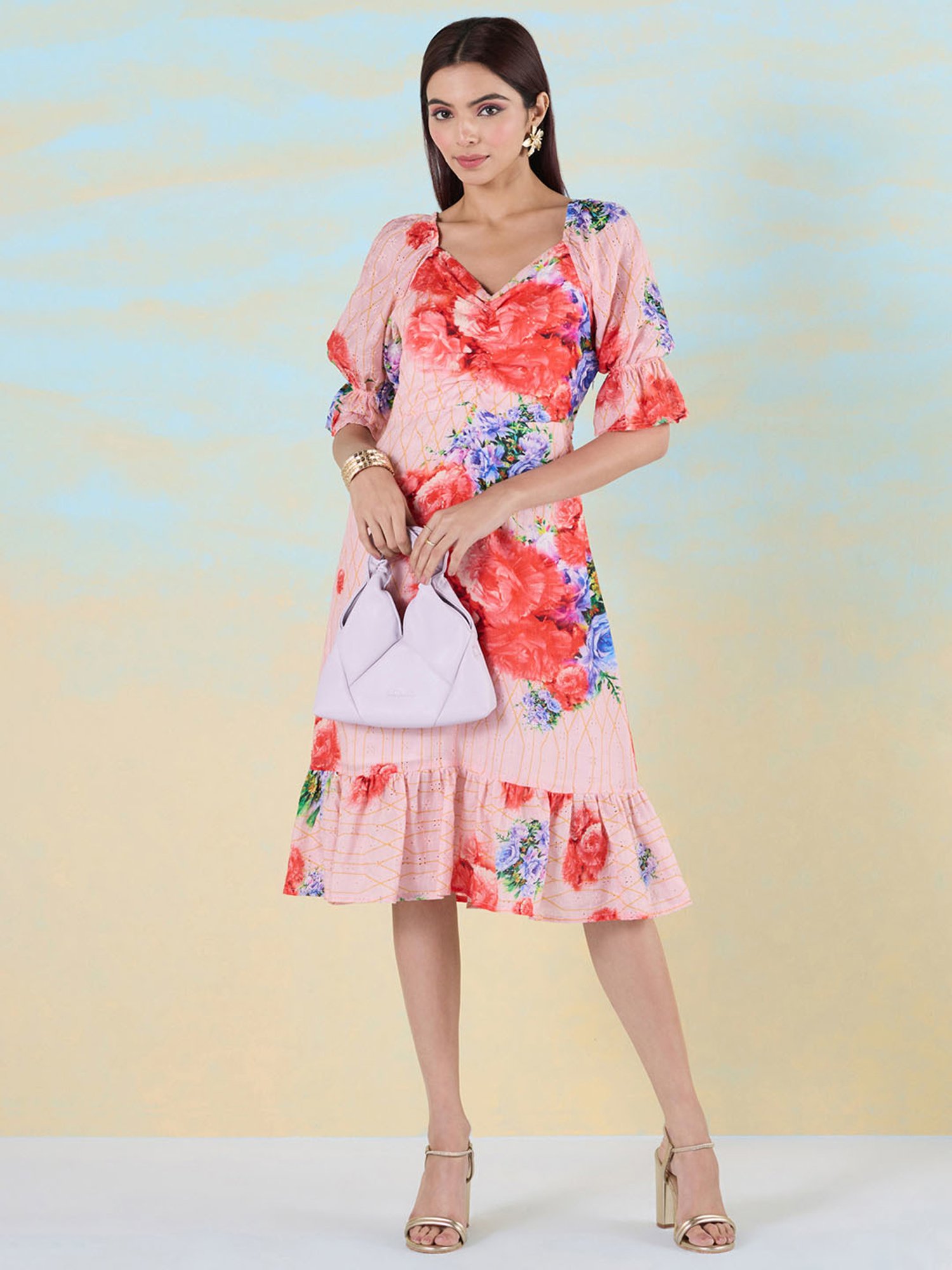 navyasa by liva Peach Floral Print Ethnic Dress