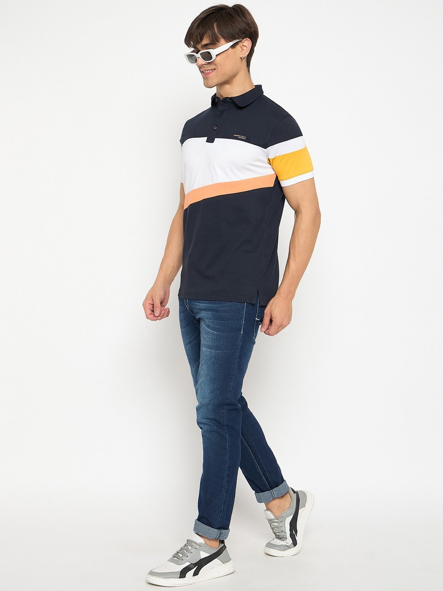 Duke Navy Slim Fit Colour Block Polo T-Shirt