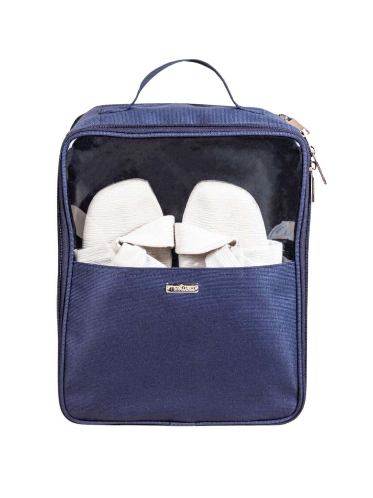 Nestasia Navy Blue & Transparent Nylon And Pvc Made Waterproof Shoe Bag Organizer With Small Handle