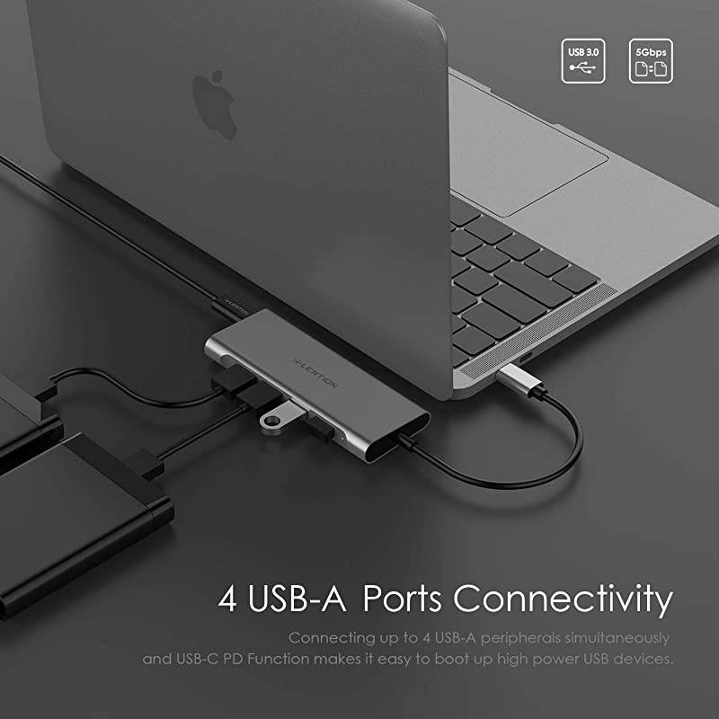USBC MultiPort Hub with 4K HDMI Output 4 USB 30 Type C Charging Adapter Compatible 20202016 MacBook Pro 131516 New Mac Air Surface Chromebook More CBC35 Space Gray