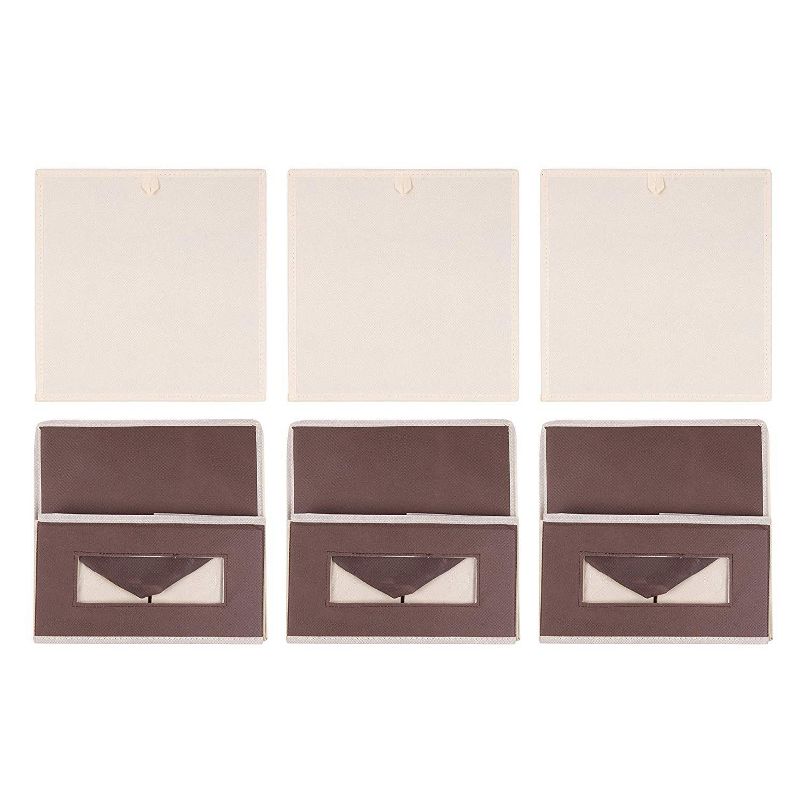 Juvale 3 Pack Collapsible Fabric Storage Bins Cubes, Decorative Foldable Boxes with Window & Lid - Brown, Large, 12 x 12 x 6.5 Inches