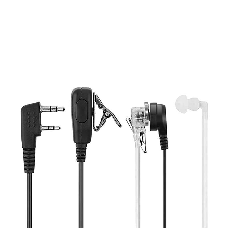 2Pin Covert Acoustic Tube Walkie Talkie Earpiece Two Way Radio Earpiece with a PTT Mic Compatible with Walkie Talkie Headset Brands Kenwood Puxing Wouxun Baofeng Pack of 2