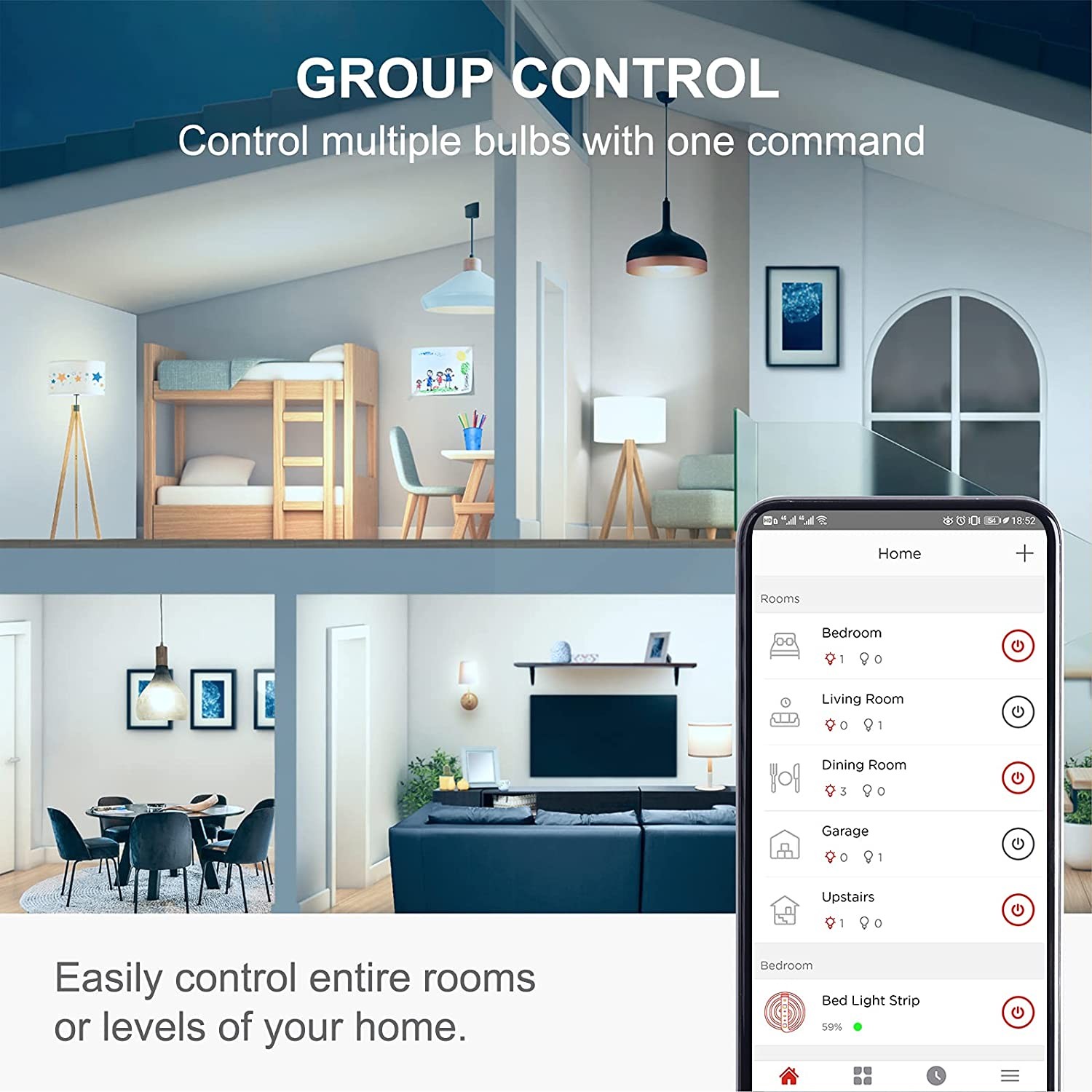 Smart Light Bulbs, Alexa Light Bulb, Smart Bulbs that Work with Alexa & Google Assistant, WiFi Light Bulbs A19 Daylight (5000K) No Hub Required, 800LM 60W Equivalent High CRI>90, 2 Pack