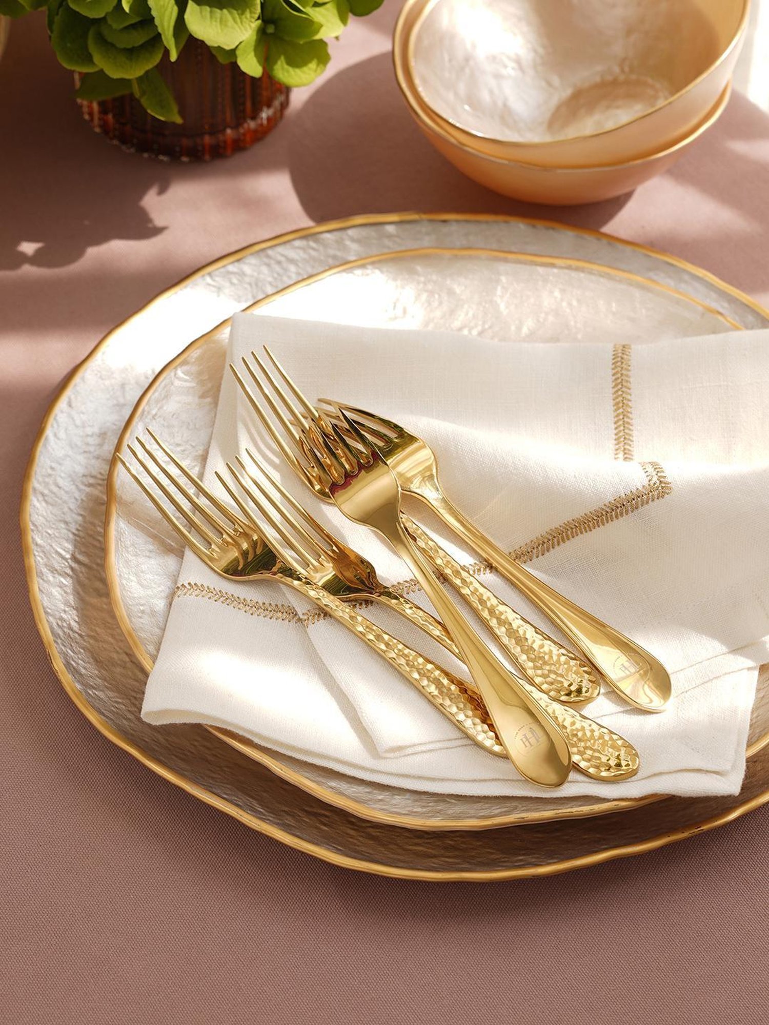 Pure Home and Living Gold Stainless Steel Textured Cutlery sets