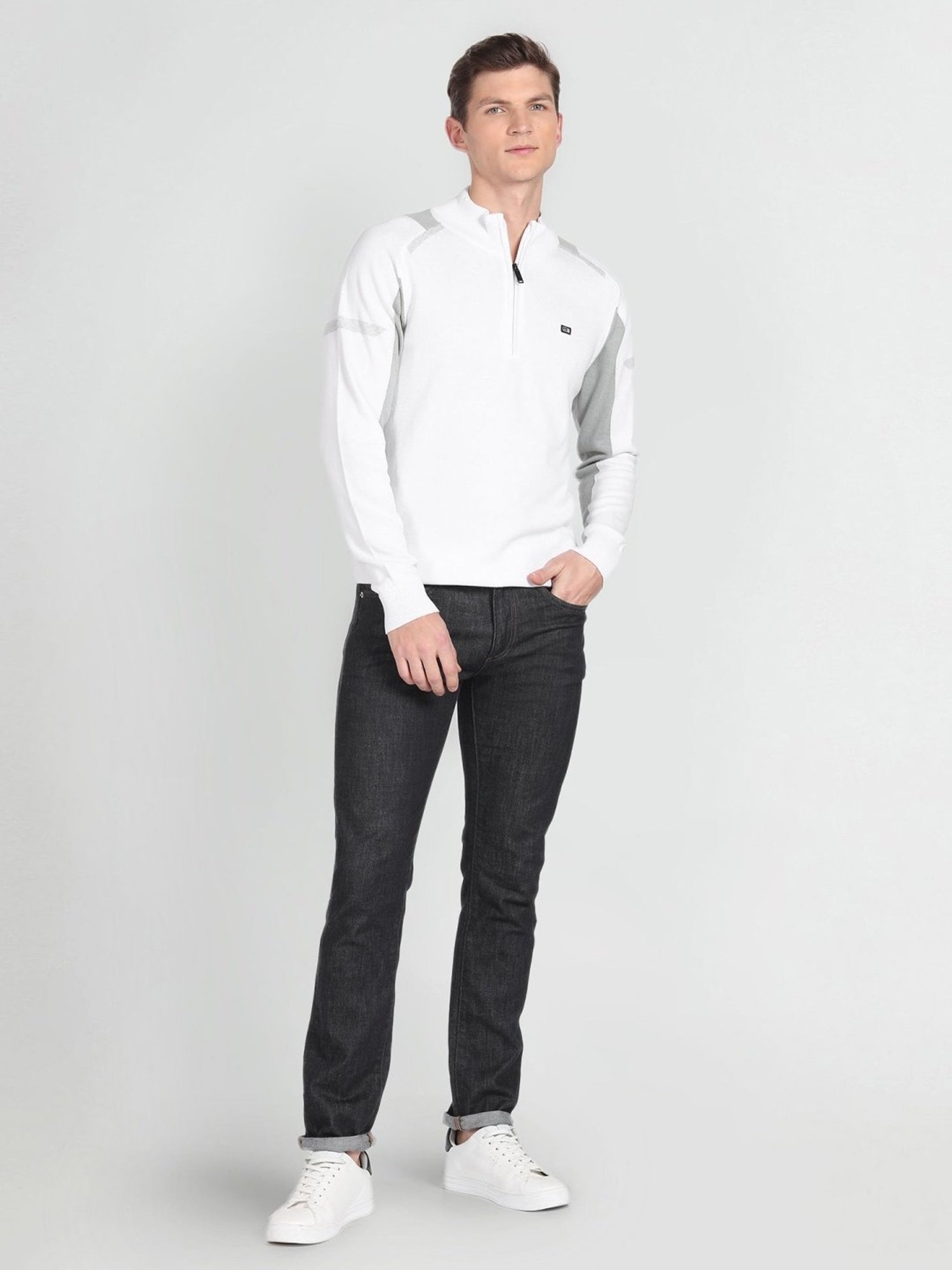 Arrow Sport White Regular Fit Self Pattern Sweater