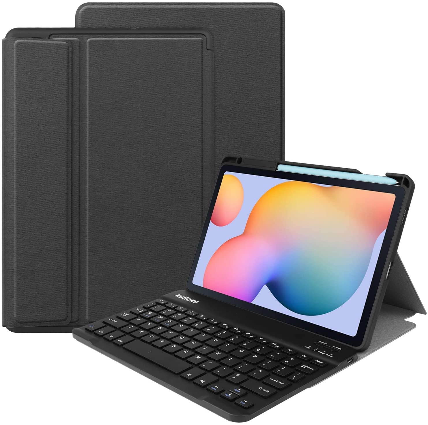 KuRoKo Galaxy Tab S6 lite 10.4 Wireless Keyboard Case with Pen Holder- TPU Backshell Folio Stand Cover with Removable Wireless Keyboard Compatiable with Galaxy Tab S6 lite 10.4 SM-P610/P615 (Black)