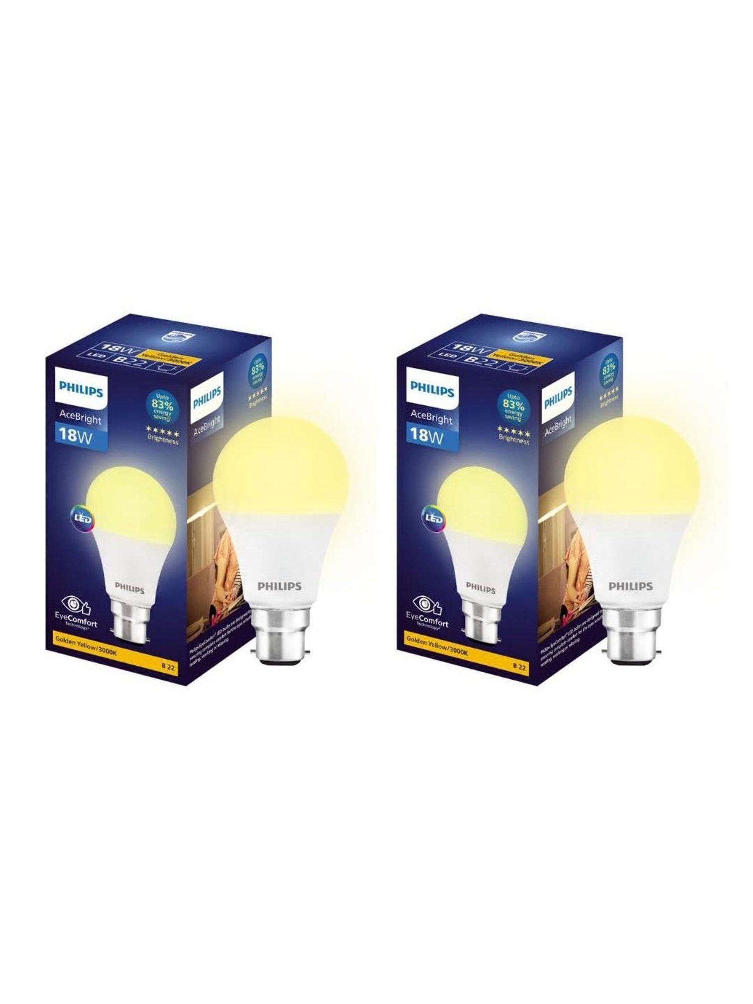 Philips 18-Watt B22 AceBright High Wattage LED Light Bulb for Home Pack of 2 (Warm White)
