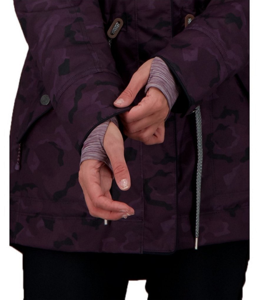 Obermeyer Celestia Hooded Stand Collar Long Sleeve Camouflage Print Ski Jacket