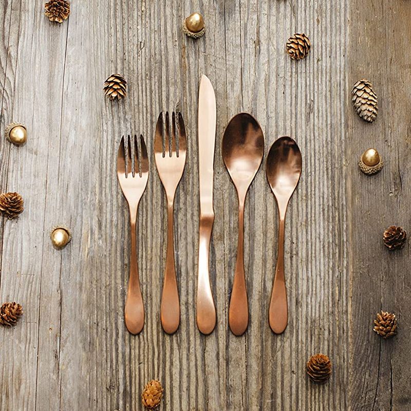 Knork Original Titanium 20 Piece Service for 4 Cutlery Silverware Utensil Flatware Set with Forks, Knives, and Spoons, Antique Copper