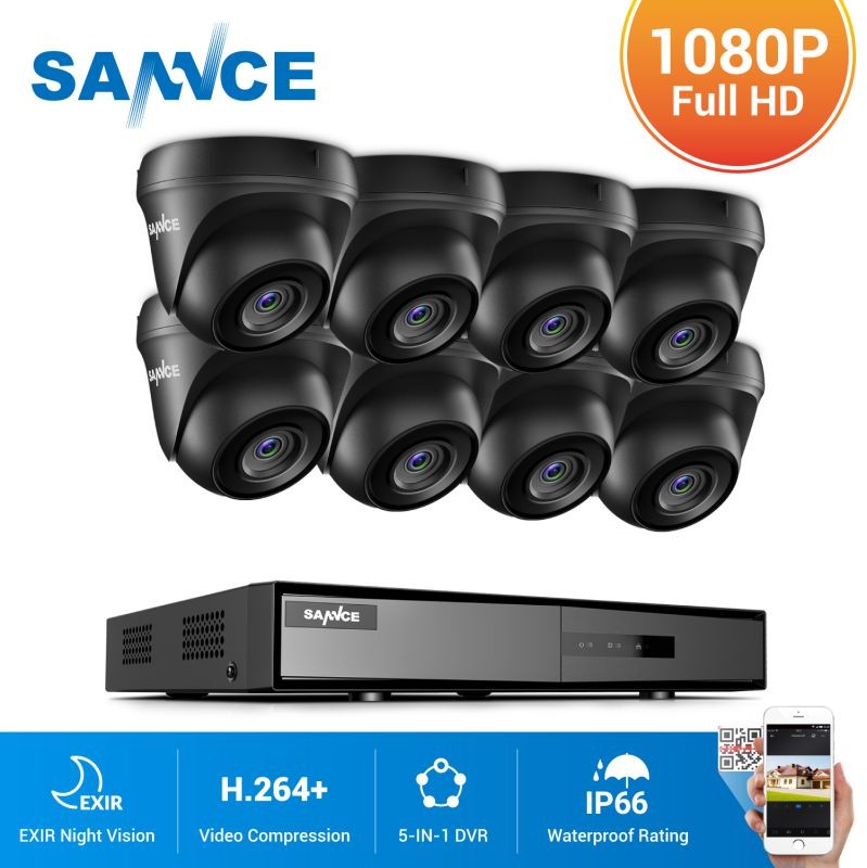 SANNCE 8CH 1080p Security Camera System 5-in-1 CCTV DVR Recorder and  Waterproof Wired Surveillance Cameras with 100 ft Night Vision, Motion Alert, Remote Access 8 Camera