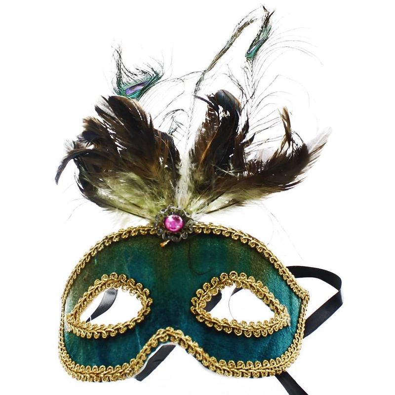 Bauer Pacific Imports Safari Eye Venetian Mardi Gras Mask w/ Peacock Feathers: Teal