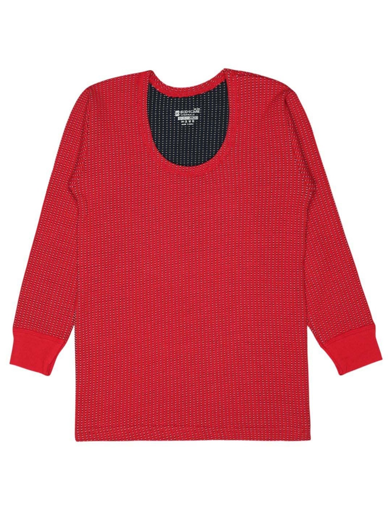 Bodycare Kids Red Cotton Self Pattern Full Sleeves Thermal Top