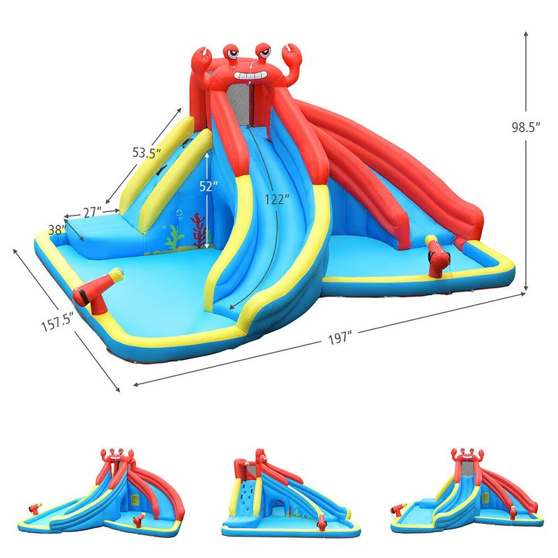 Costway Inflatable Water Slide Crab Dual Slide Bounce House Splash Pool Without Blower