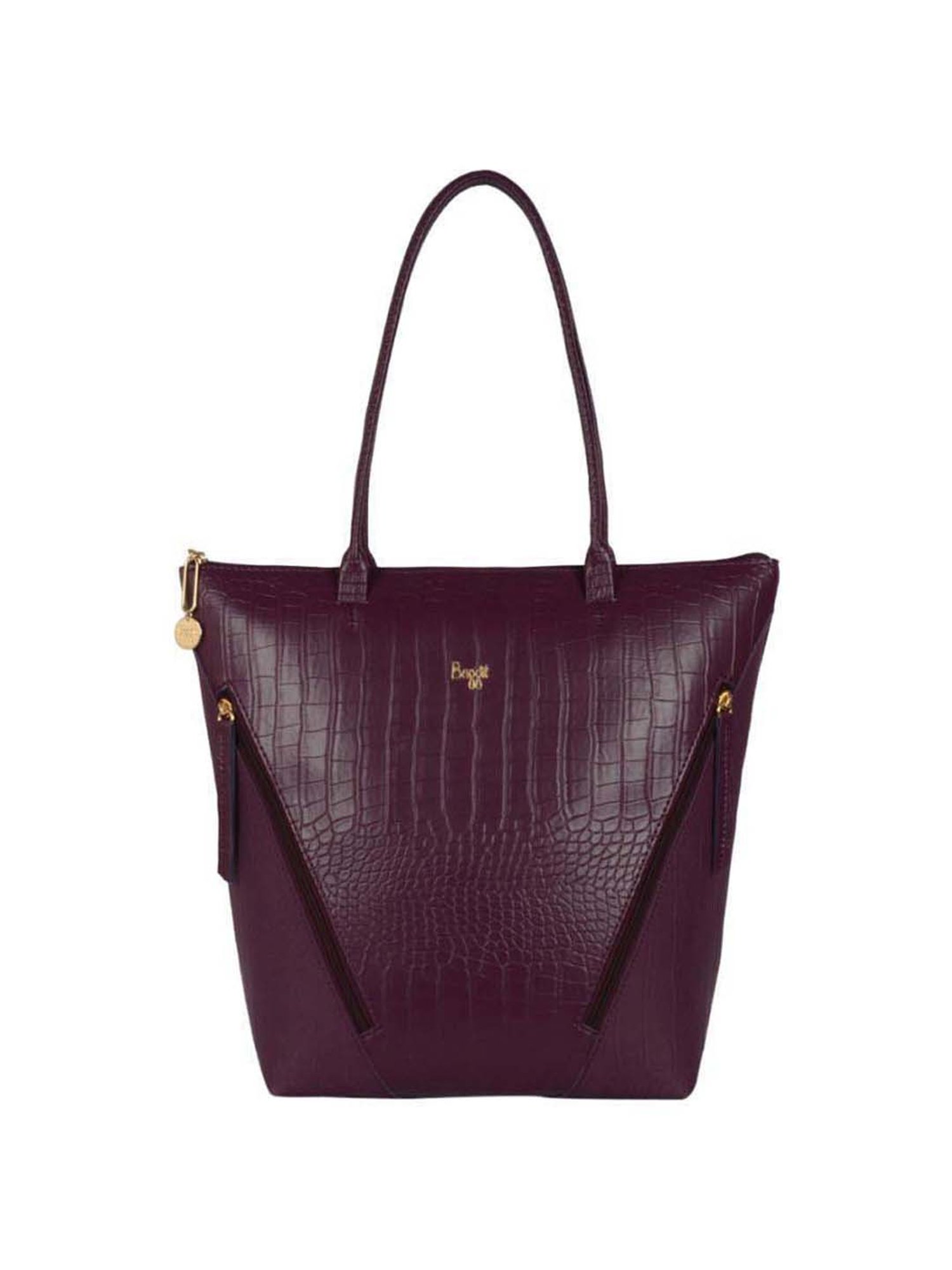 Baggit Wine Textured Medium Tote Handbag