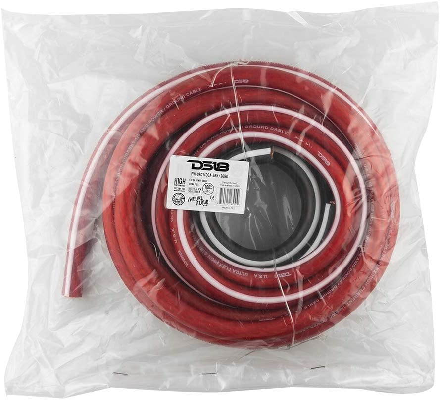 DS18 PW-OFC1/0GA-5BK/20RD 0-GA OFC Ultra Flex Power Wire 5ft Black and 20ft Red - Power Amplifier Wiring Kit