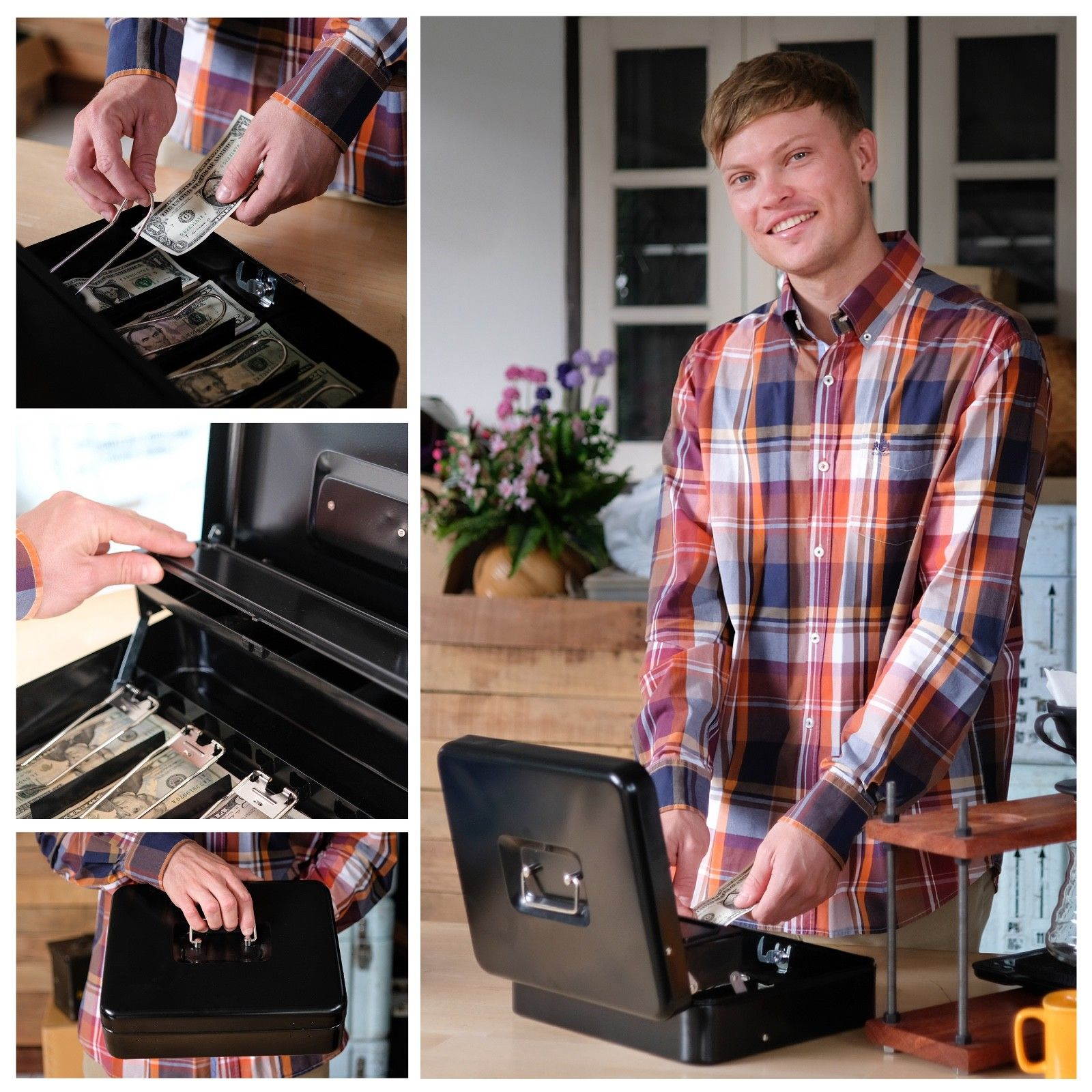 Cash Box with Money Tray | Coin Lid | Key Lock