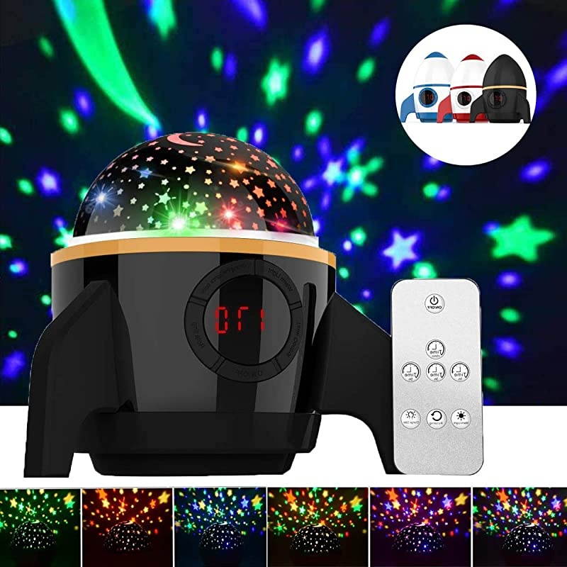 Star Night Light Projector Sky Star ProjectorNight Lighting lamp with Remote ControlampTimer DesignampRotatingBirthday Christmas Gifts for Baby and KidsBedroomLiving RoomRocketBlack