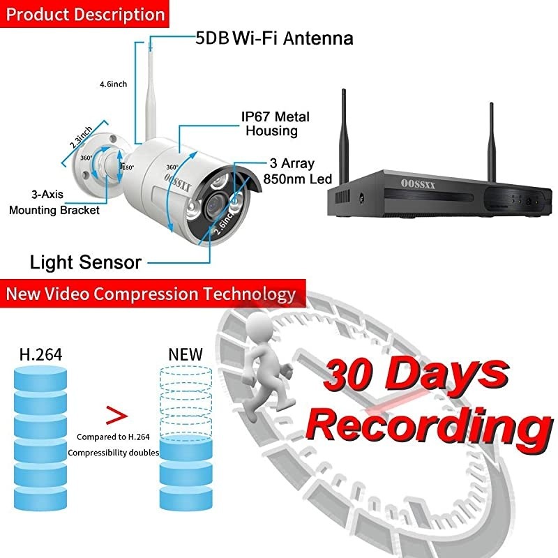 Security Camera System, Surveillance NVR Kits with 1TB Hard Drive, 8CH 4Pcs 1080P WiFi Security Cameras Home and Outdoor with One-Way Audio, Waterproof, Night Vision