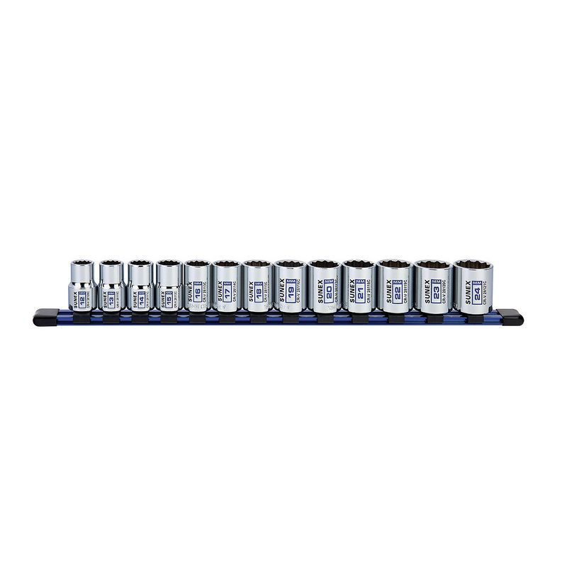 Sunex 28102C 13 Pc 1/2 in. Drive Standard Socket Set - MM 12 Pt Rail
