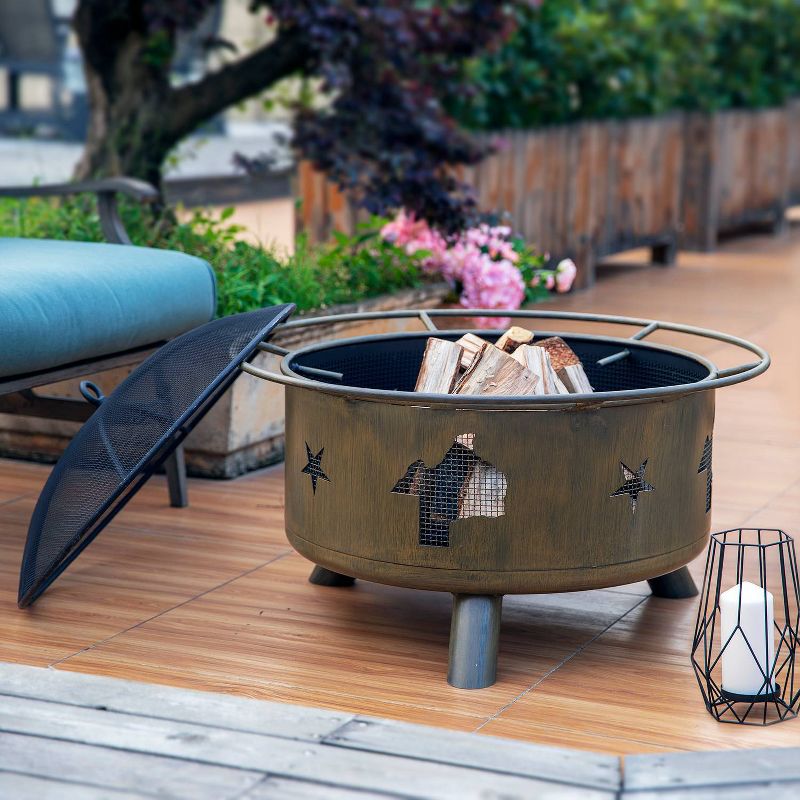 30" Wood Burning Fire Pit with Cover - Brown - Nuu Garden