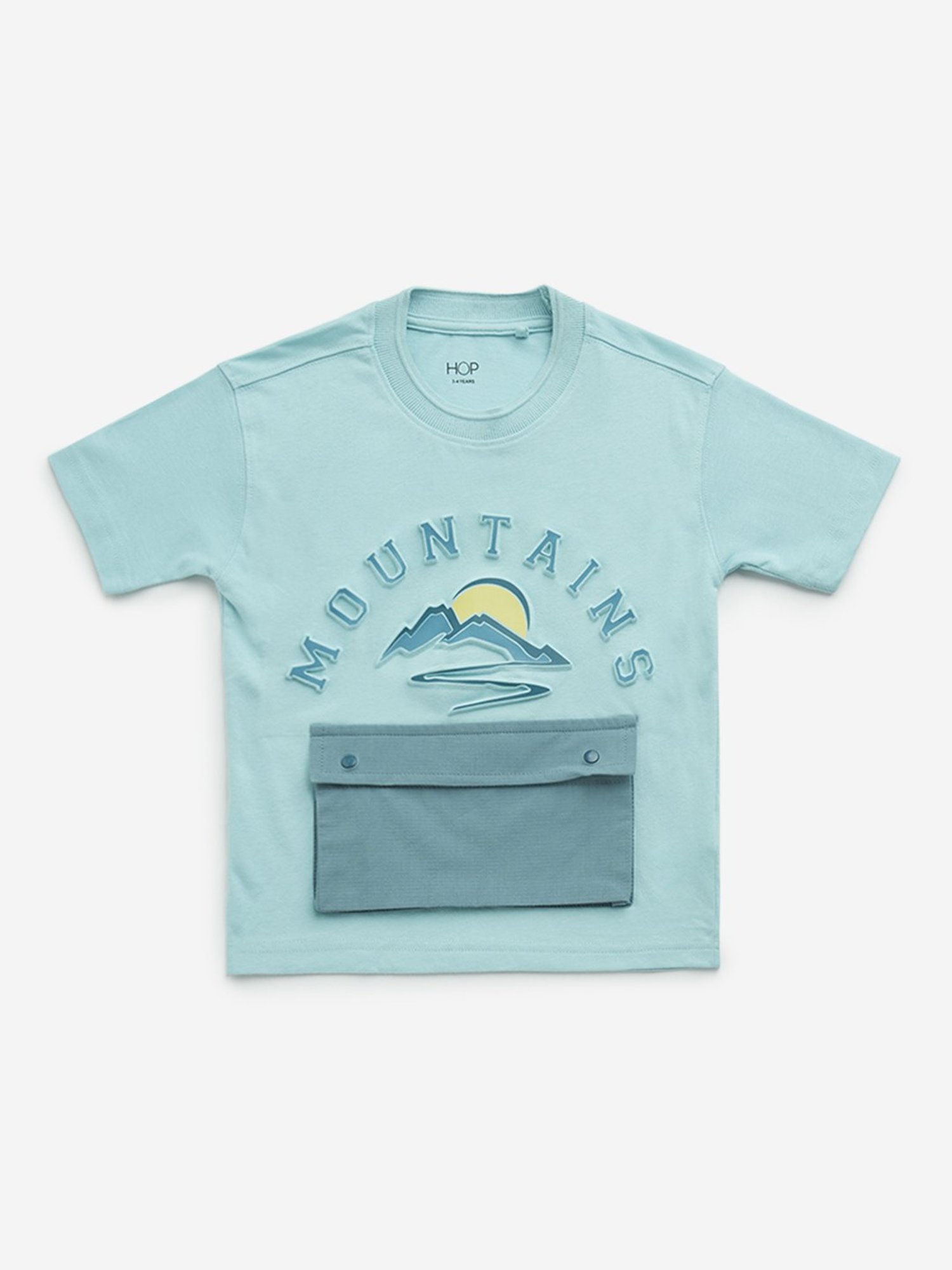 HOP Kids by Westside Teal Text Embossed Cotton T-Shirt