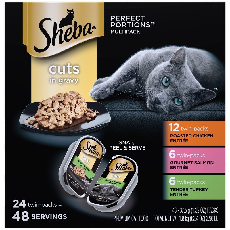 Sheba Perfect Portions Cuts In Gravy Chicken, Salmon & Turkey Entrée Premium Wet Cat Food - 2.6oz/24ct Variety Pack