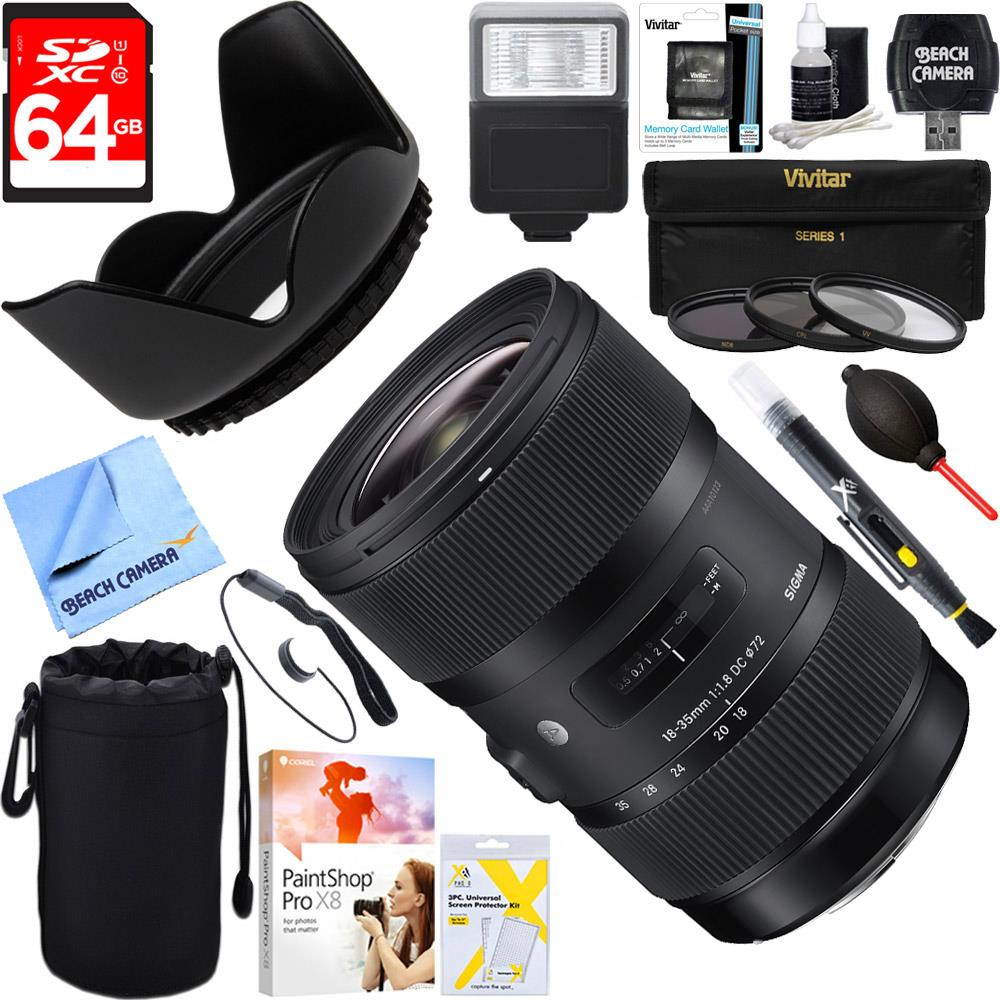 Sigma AF 18-35mm f/1.8 DC HSM ART Lens for Nikon SLR + 64GB Ultimate Kit