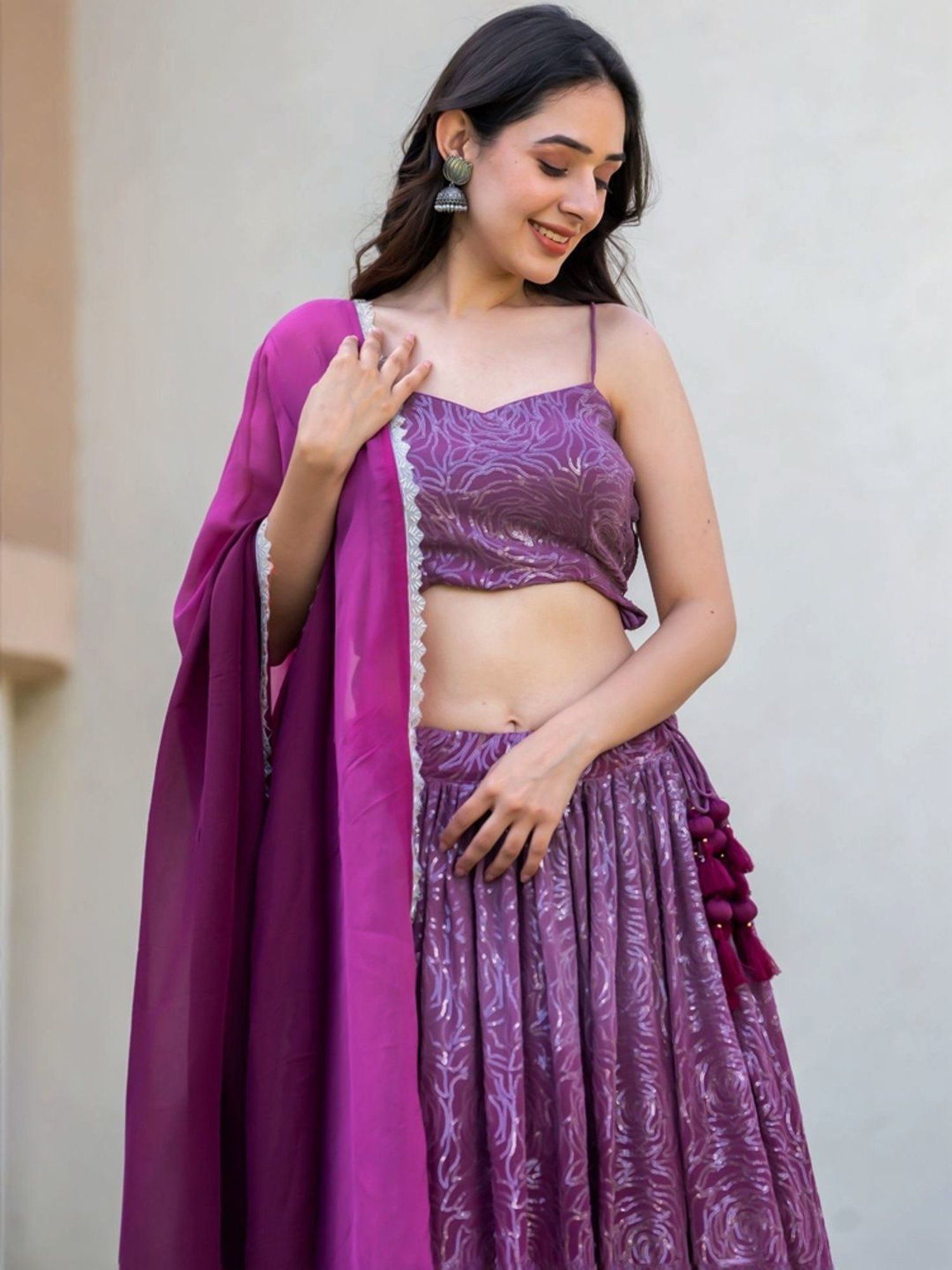 HOUSE OF JAMOTI Purple Embellished Lehenga Choli Set With Dupatta