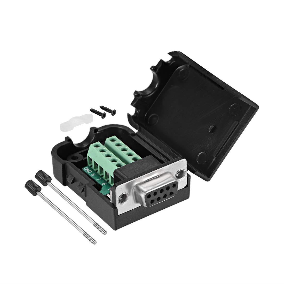 uxcell D-sub DB9 Breakout Board Connector with Case 9 Pin 2 Row Female RS232 Serial Port Solderless Terminal Block Adapter with Thumb Screws