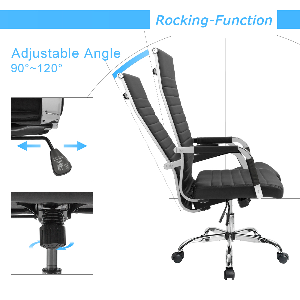 Furmax Ribbed Office Chair High Back PU Leather Executive Conference Desk Chair Adjustable Swivel Chair With Arms (Black)