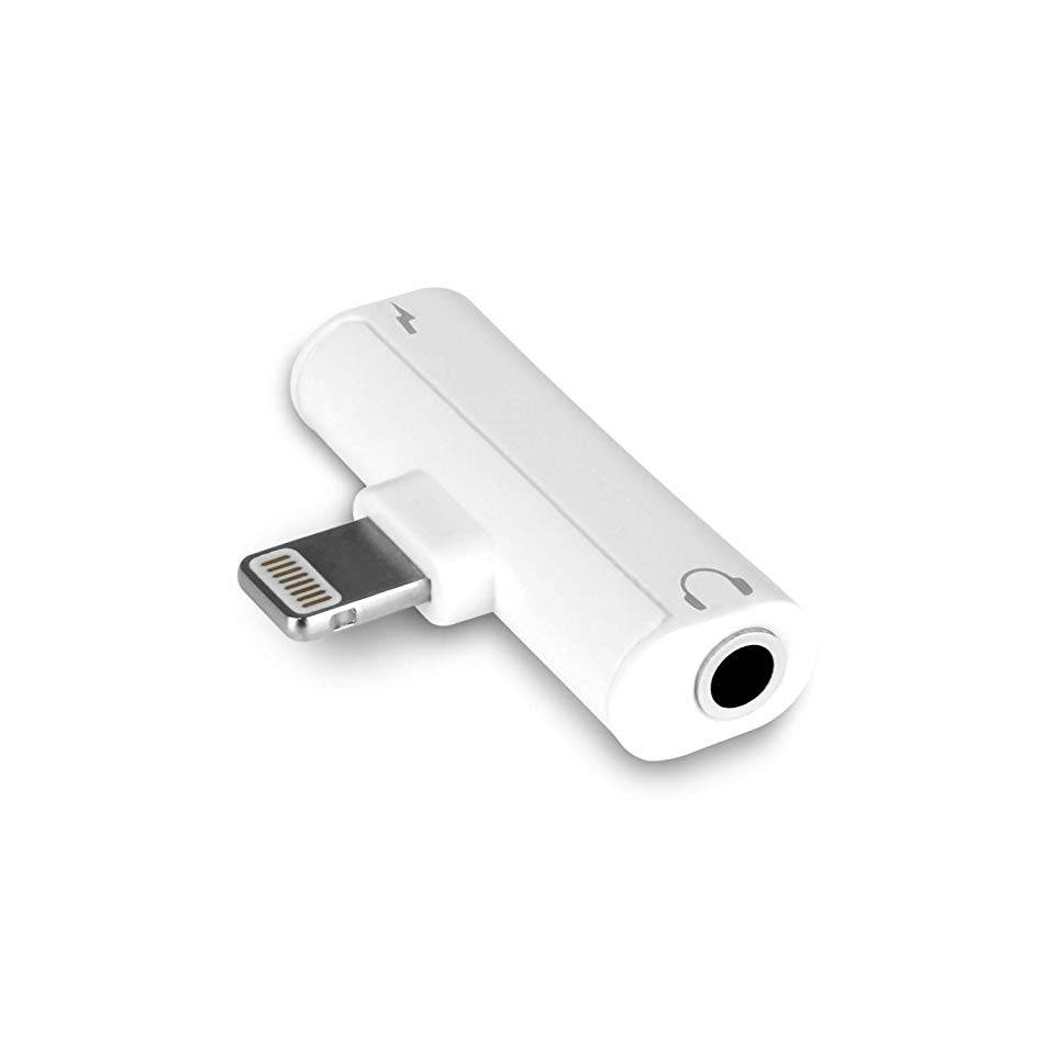 Aluratek Lightning + 3.5 mm Adapter For iPhone/iPad - 1 x Lightning Male Proprietary Connector - 1 x Lightning Female Proprietary Connector, 1 x Mini-phone Female Stereo Audio