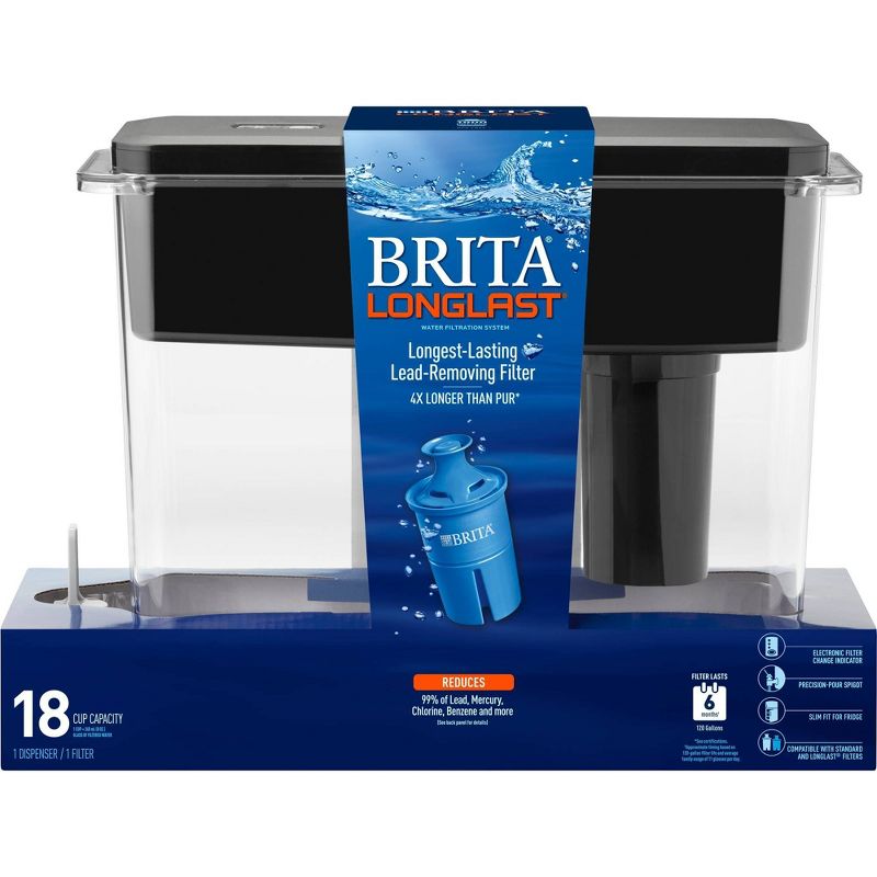 Brita Extra Large 18-Cup BPA Free UltraMax Water Dispenser with 1 Longlast Filter -Jet Black