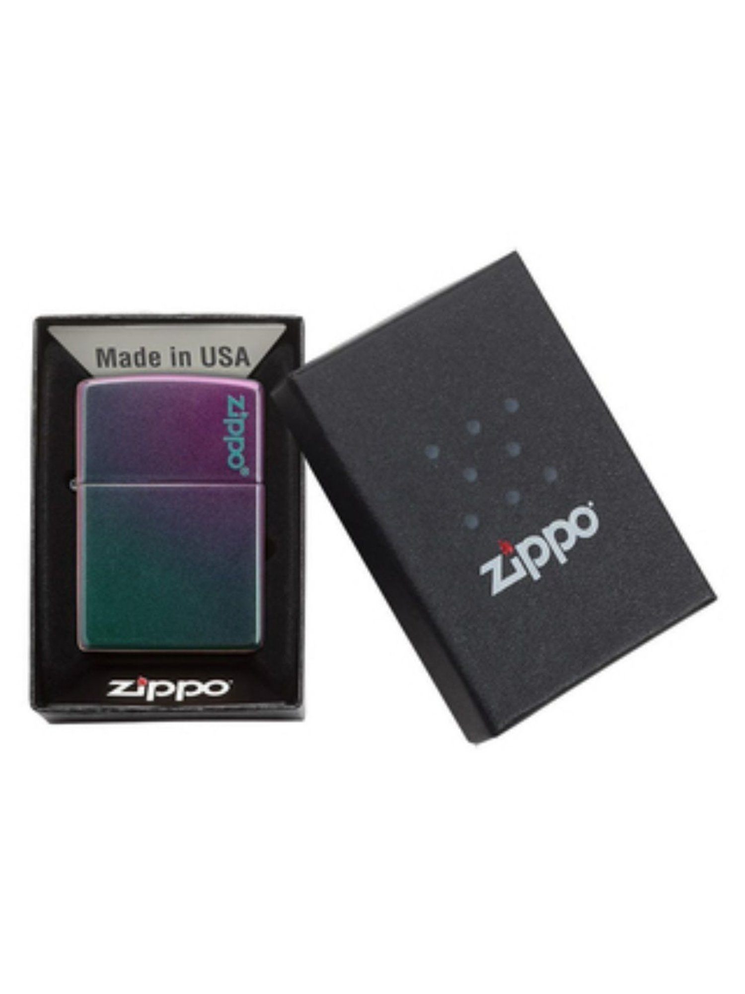 Zippo Metallic Purple Classic Iridescent Logo Brass Pocket Lighter