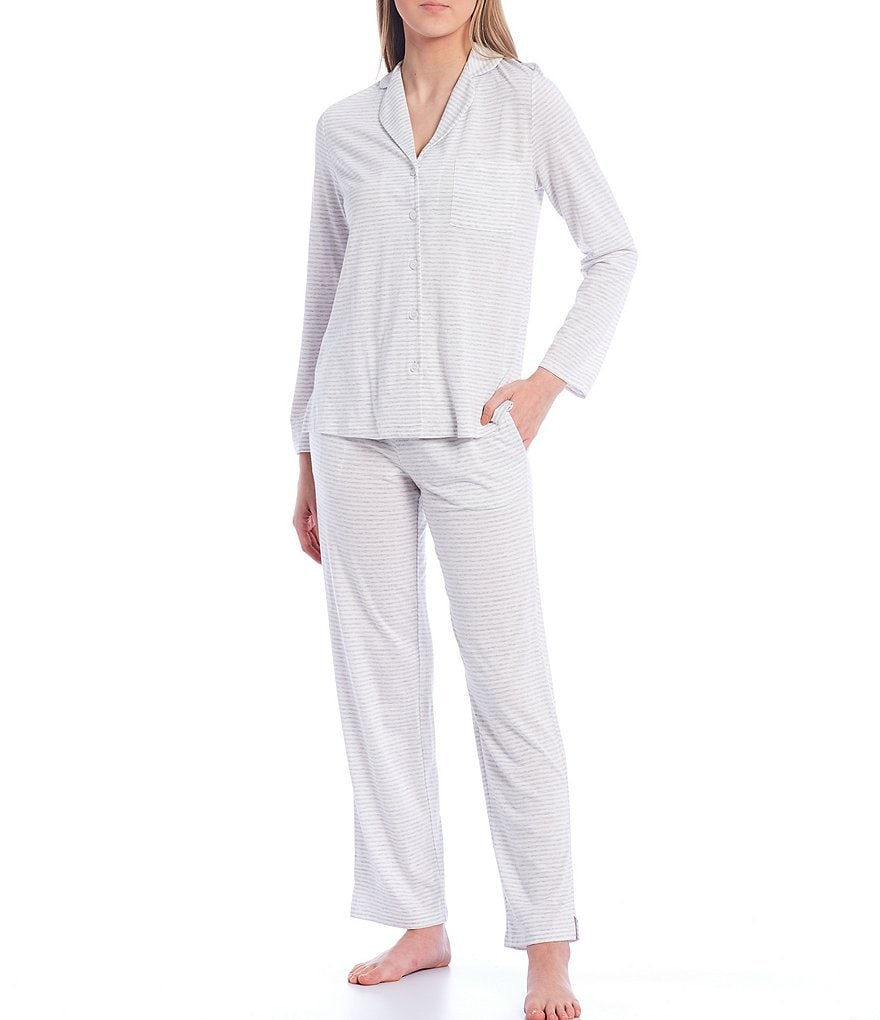VAN WINKLE & CO. Yarn-Dyed Striped Jersey Knit Button-Front Coordinating Sleep Top