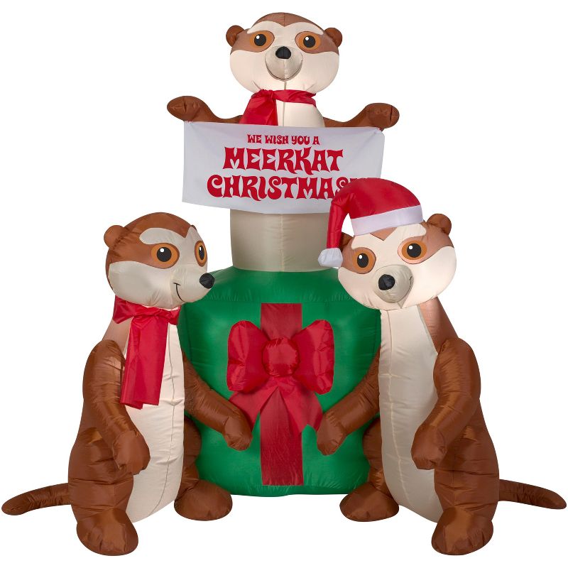Gemmy Christmas Airblown Inflatable Meercats and Christmas Gift Scene, 5 ft Tall, Multicolored