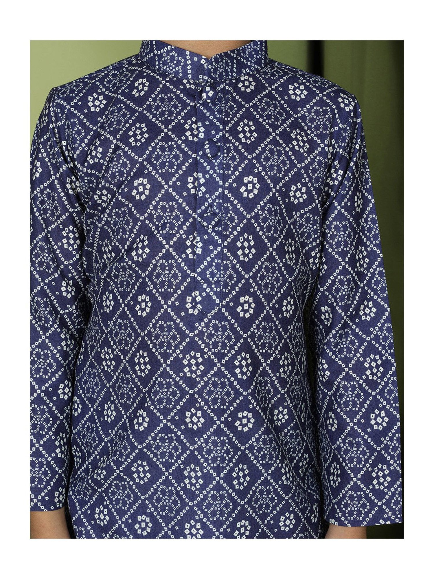 TABARD Kids Navy & White Printed Full Sleeves Kurta with Pyjamas