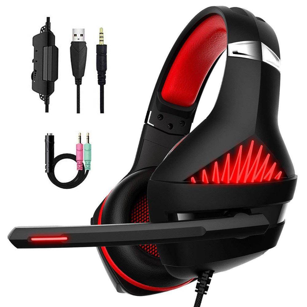 Gaming Headset for Xbox One PS4 PC Stereo Surround Sound Noise Cancelling Over Ear Headphone with Mic LED Light